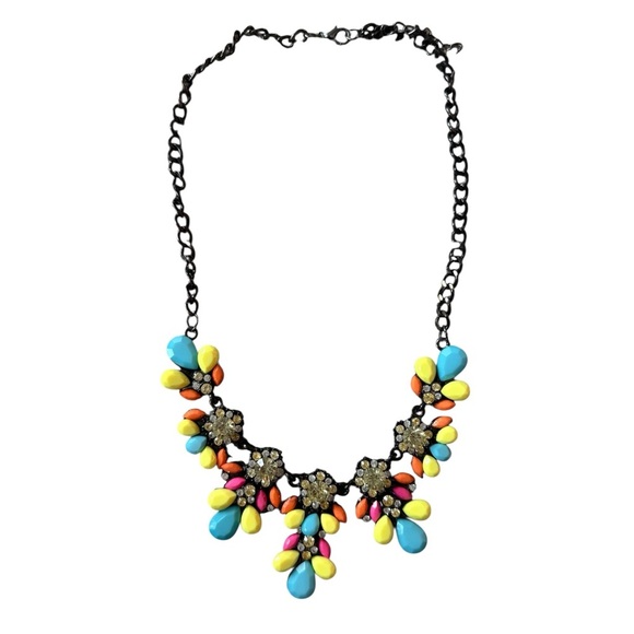Colorful Gemstone neon Statement Necklace – Bold Boho Floral Design - Picture 1 of 4
